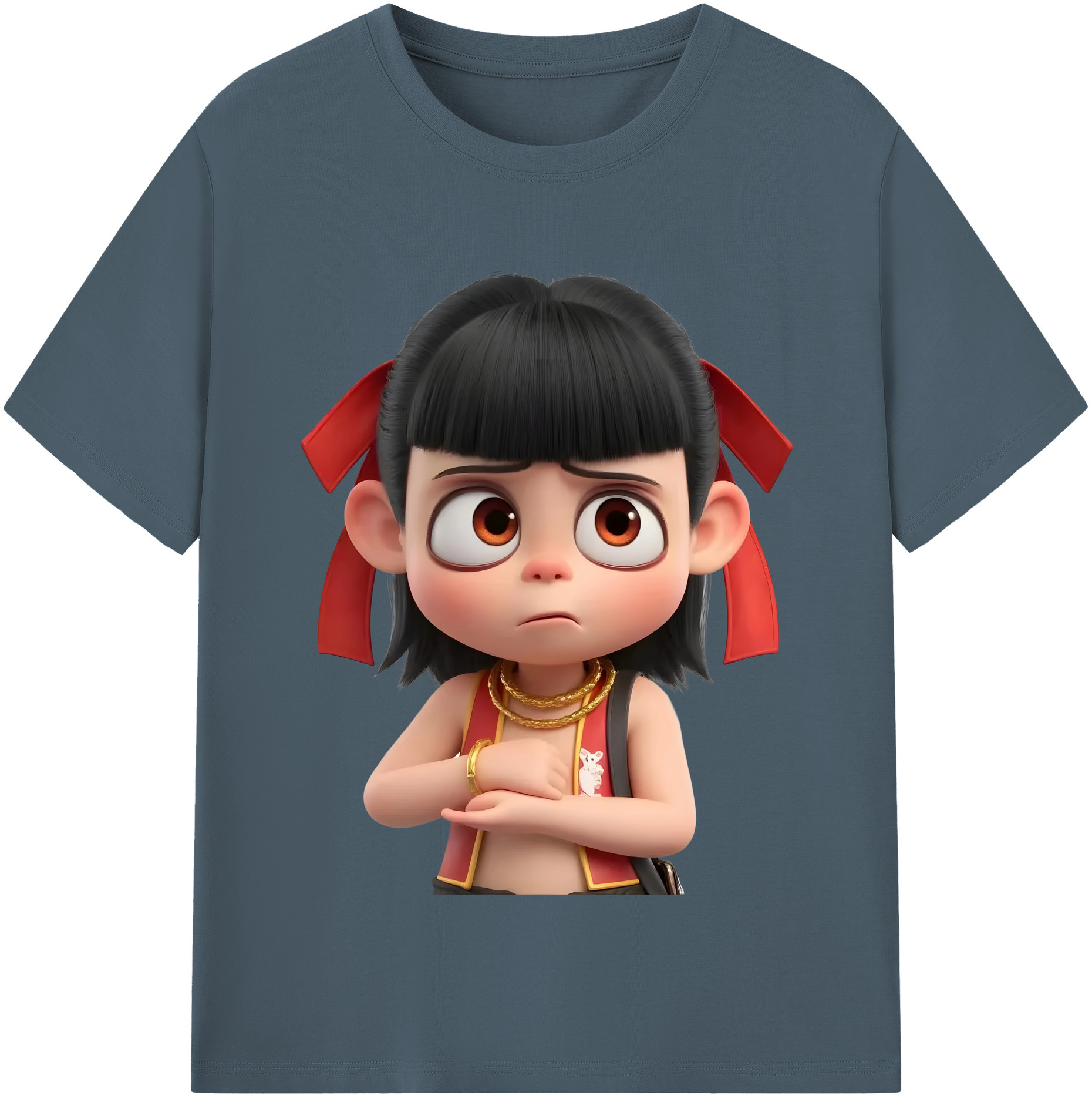 （画像用） Ne Zha 2 ナタ 魔童の大暴れ 綿100％半袖Tシャツ（フロントプリント）
